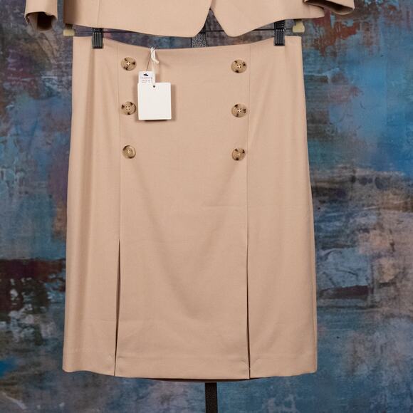 Talbots Classic Suit Set Blazer 8 PETITE Skirt 8 REG Tan Woven in Italy Career - Picture 3 of 11